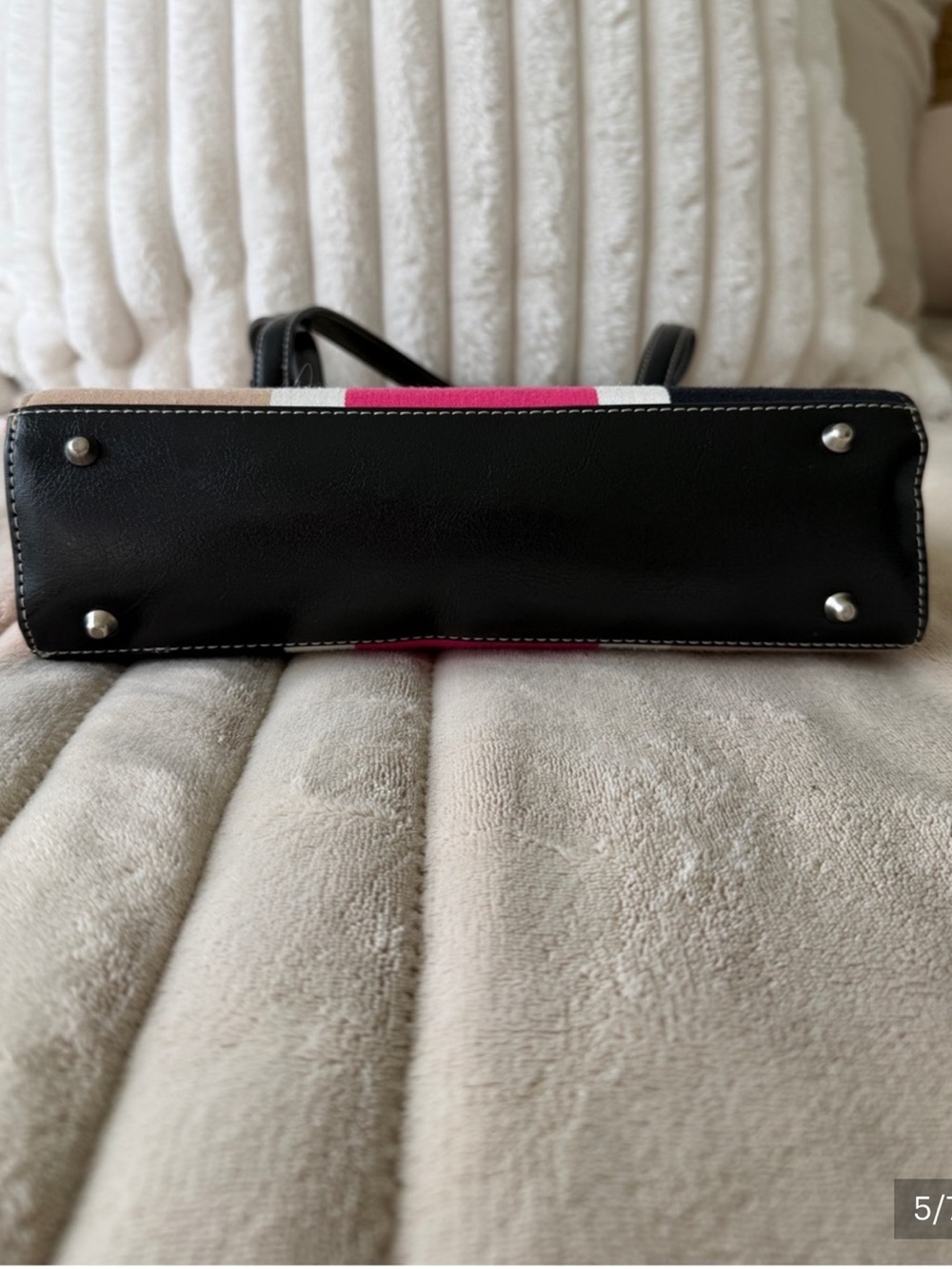 Vintage Kate Spade NY Colorblock Canvas Shoulder Bag Black, Cream & Pink - Picture 5 of 6